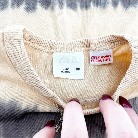 Zara Kids Tie Dye Crew Neck Short Sleeve T-Shirt Unisex Kids 12mos Tan - Picture 4 of 4